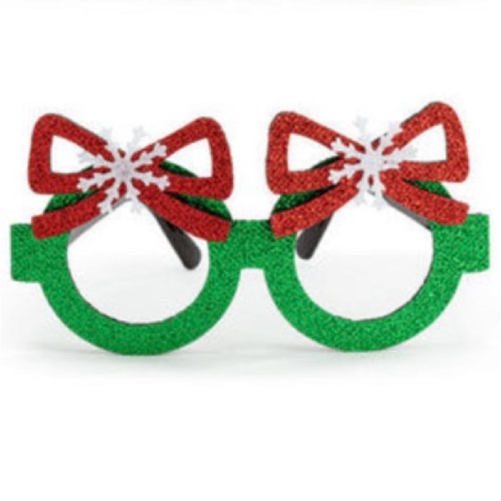 Demdaco Holiday Glasses with Green and Red Glitter Bows